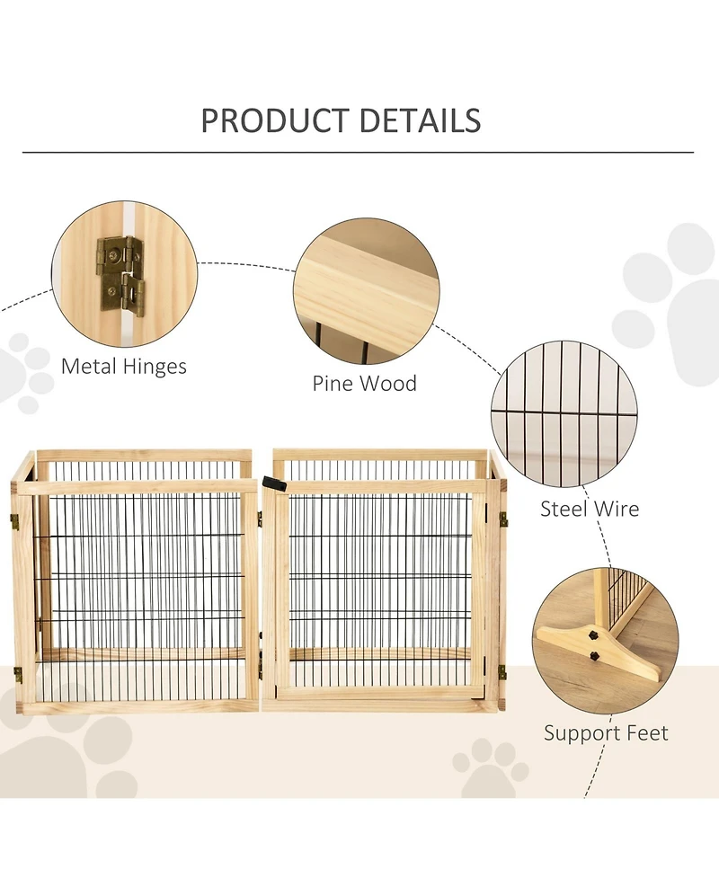 Ruie 6-Panel Folding Wooden Pet Gate Freestanding Dog Safety Barrier