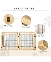 Ruie 6-Panel Folding Wooden Pet Gate Freestanding Dog Safety Barrier