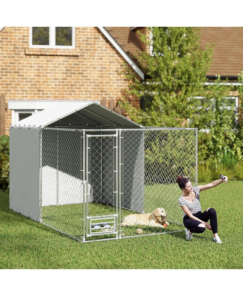 Ruie Galvanized Chain Link Outdoor Dog Kennel with Waterproof Cover