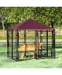 Ruie Outdoor Dog Kennel Playpen with Rotating Bowls and Cover