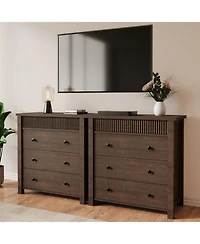 3-Drawer Fluted Nightstand Dresser, Wooden Storage Chest with Anti-Tip Kit for Bedroom, Living Room & Hallway