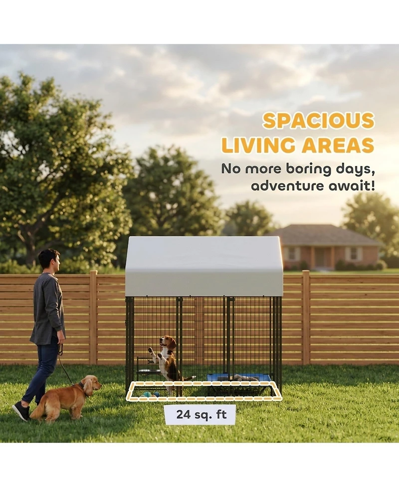 Ruie Outdoor Dog Kennel Welded Wire Dog Playpen with Roof Cover