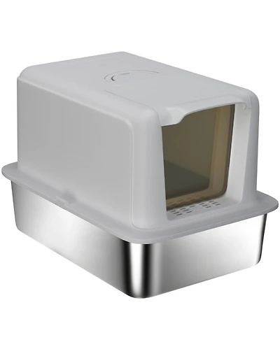 Ruie 2-in-1 Stainless Steel Cat Litter Box with Removable Lid and Scoop