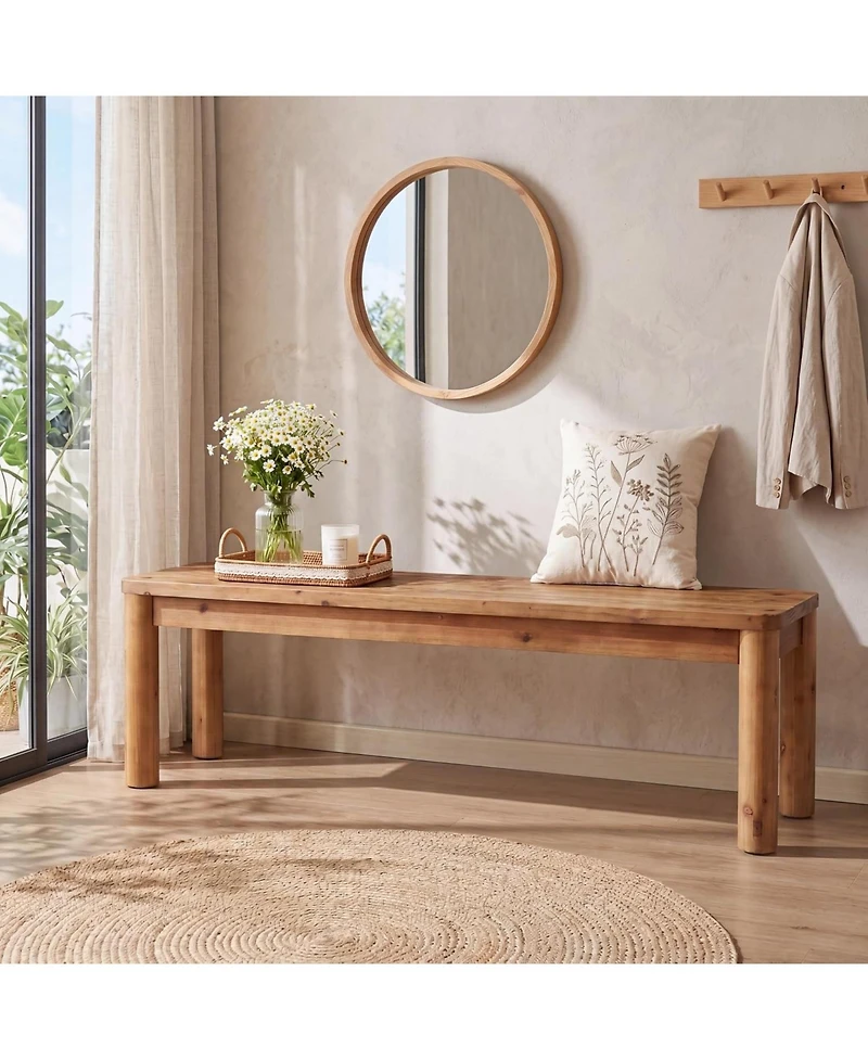 Tribesigns 55 Inch Solid Wood Entryway Bench, Farmhouse Wooden End of Bed Bench, Shoe Bench for Bedroom, Hallway, Living Room, Entry Way, Front Door