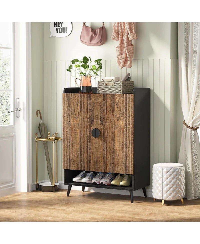 Tribesigns 6-Tier Shoe Storage Cabinet with Adjustable Shelves, Doors, Wooden Shoes Rack