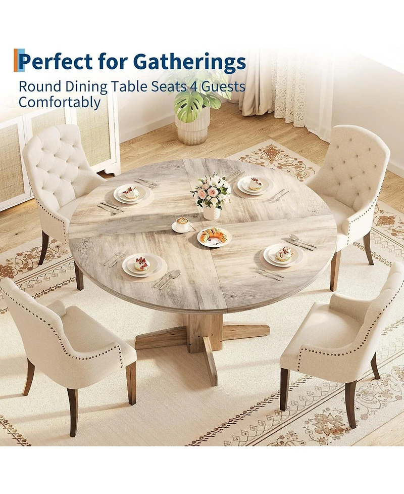 gaomon 47" Round Farmhouse Dining Table for 4-6, Wood with Sturdy Pedestal Base for Kitchen or Apartment