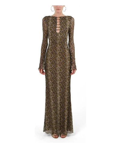 Nocturne Women's Snake Print Ring Detail Long Sleeve Maxi Dress