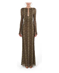Nocturne Women's Snake Print Ring Detail Long Sleeve Maxi Dress