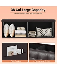 Costway 45''x15''x15'' Large Folding Storage Faux Leather Ottoman Pouffe Box Stool
