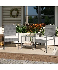 Sugift 3 Piece Patio Furniture Set with Seat Cushions and Tempered Glass Tabletop for Balcony