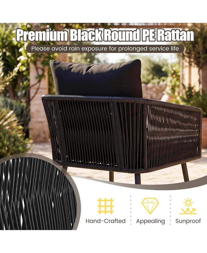Sugift 3 Piece Outdoor Patio Bistro Furniture Set with Cushions and Glass Side Table