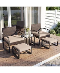 Sugift 5-Piece Patio Conversation Set with 2 Armchairs 2 Ottomans and Tempered Glass Side Table
