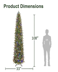 Puleo International 9" Pre-Lit Artificial Yardley Spruce Pencil Tree