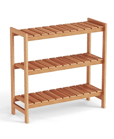 Sugift 3-Tier Solid Wood Plant Stand with Slatted Shelves