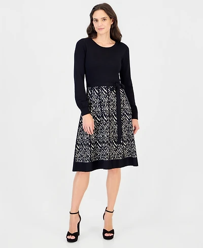 Robbie Bee Women's Long-Sleeve Crewneck A-Line Sweater Dress