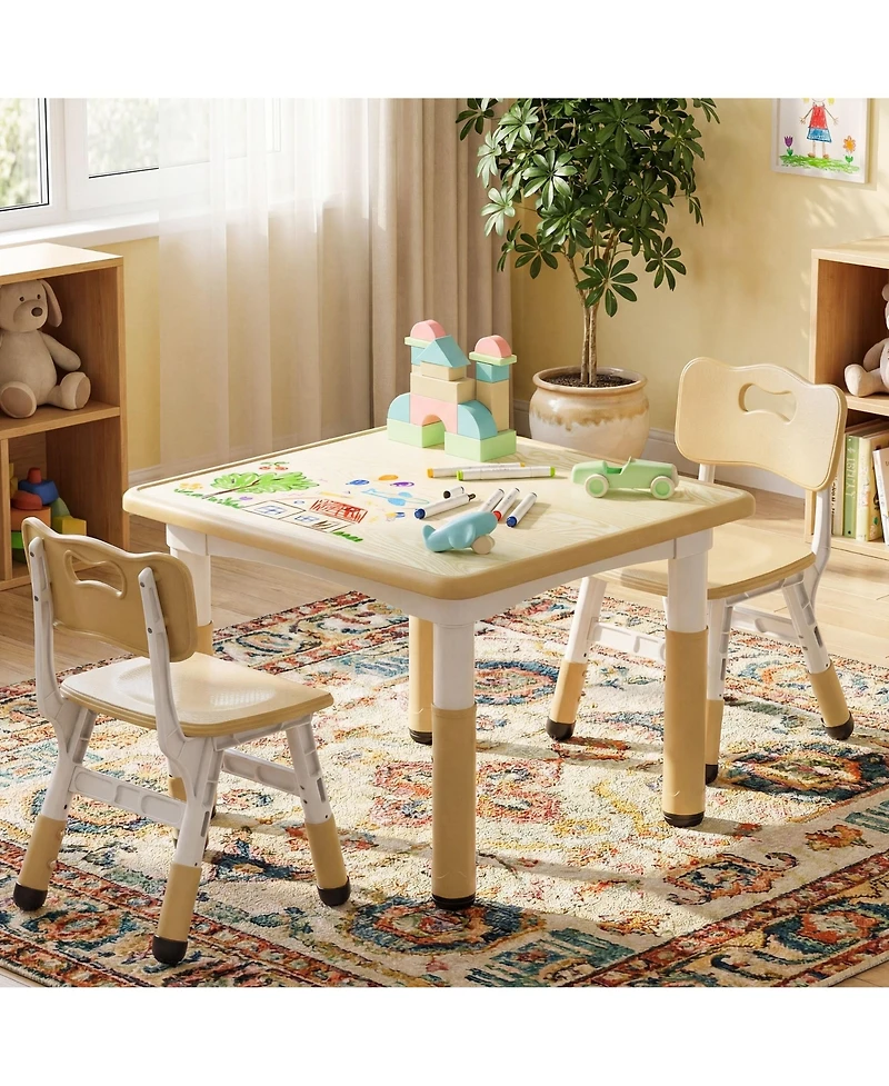 Kinder King Kids Height-Adjustable Table and Chairs Set with 31.5''W Easy-Clean Top
