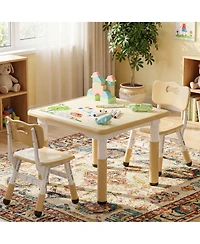 Kinder King Kids Height-Adjustable Table and Chairs Set with 31.5''W Easy-Clean Top