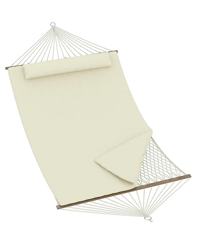 homfan 12FEET Double Hammock - Wooden Spreader Bar, Polyester-Cotton Pad, Removable Pillow, 450 Lbs