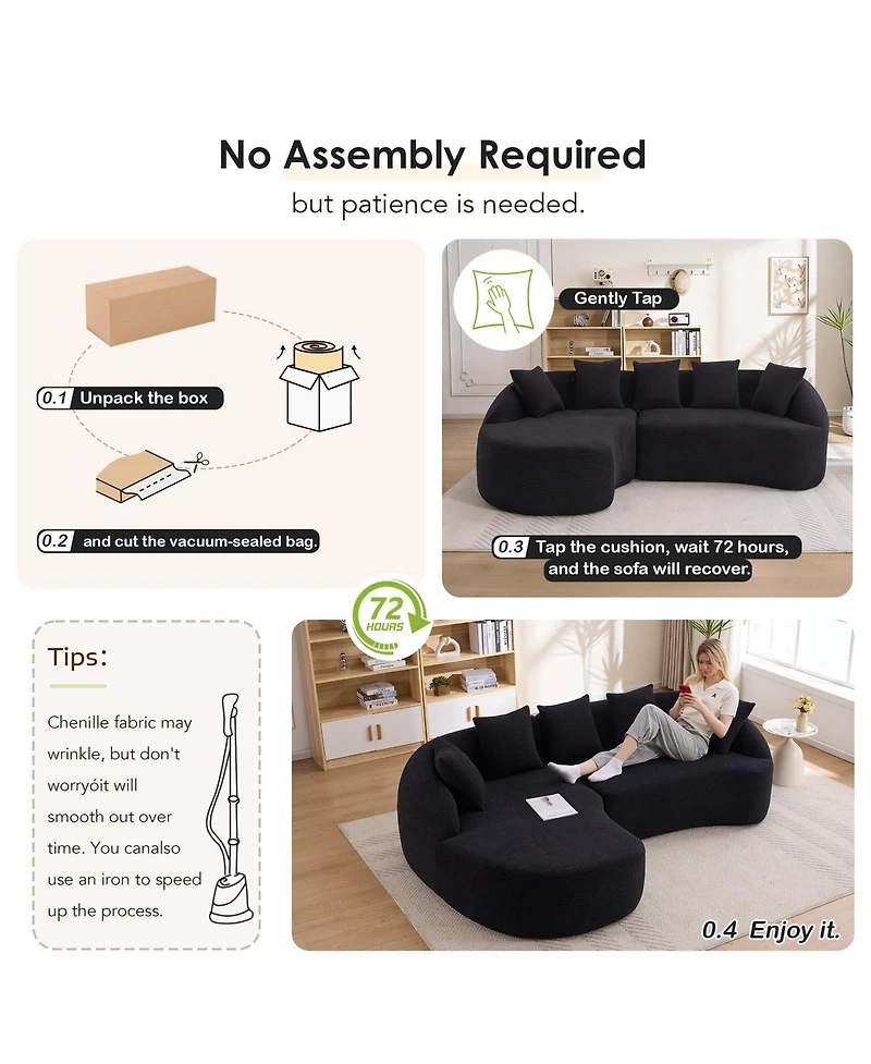 Sailvan L-Shape Sectional Sofa with Curved Chaise, Modular Chenille Compression Couch