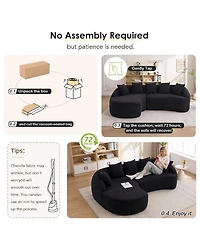 Sailvan L-Shape Sectional Sofa with Curved Chaise, Modular Chenille Compression Couch