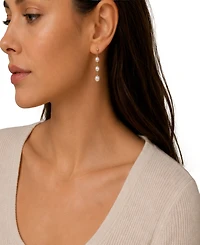 Belle de Mer Cultured Freshwater Pearl (5-8mm) Station Earrings in 10k Yellow Gold