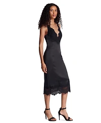 Kenneth Cole Women's Contrast Lace Trim Double Face V-Neck Midi Dress