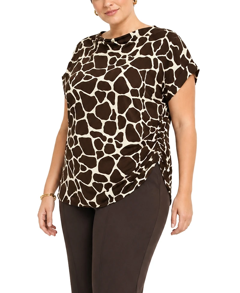 Coin 1804 Plus Giraffe Print Cowl Neck Top