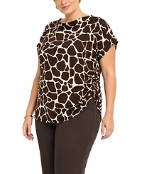 Coin 1804 Plus Giraffe Print Cowl Neck Top