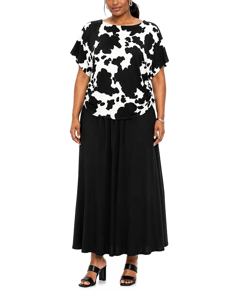 Coin 1804 Plus Cow Print Boat neck Top