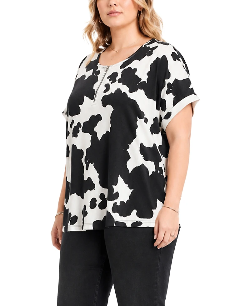 Coin 1804 Plus Cow Print Short-Sleeve Top