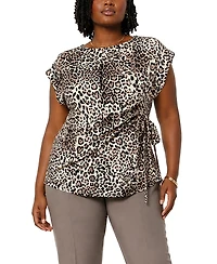 Coin 1804 Plus Leopard Print Pleat and Side Tie Top