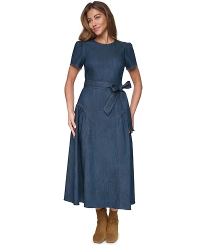 Eliza J Women's Crew Neck Fringe Trim Midi Dress
