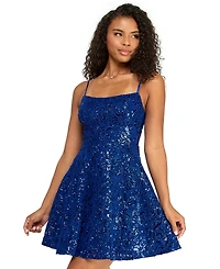Emerald Sundae Women's Sequin Lace-Up Back Short Dress