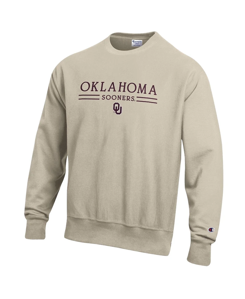Champion Men's Oatmeal Oklahoma Sooners Reverse Weave Crewneck Sweatshirt