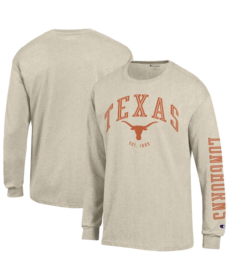 Champion Men's Heather Oatmeal Texas Longhorns Neutral Arch Long-Sleeve T-Shirt