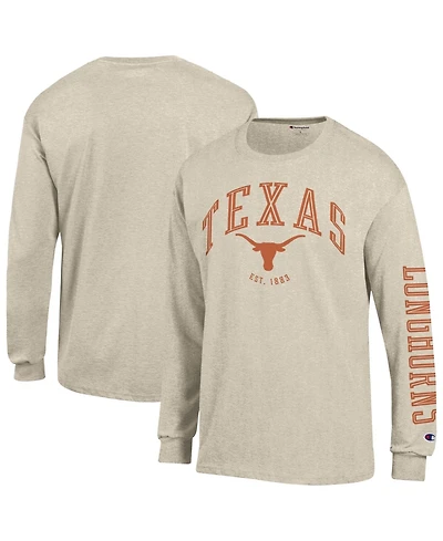 Champion Men's Heather Oatmeal Texas Longhorns Neutral Arch Long-Sleeve T-Shirt