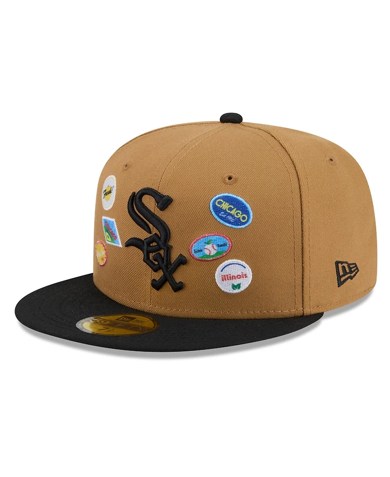 New Era Men's Tan Chicago White Sox Fruit Sticker 59FIFTY Fitted Hat