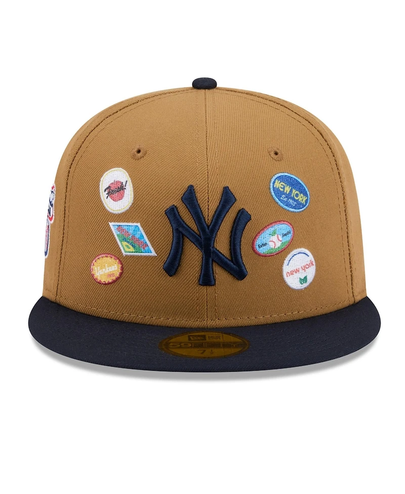 New Era Men's Tan York Yankees Fruit Sticker 59FIFTY Fitted Hat