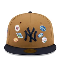 New Era Men's Tan York Yankees Fruit Sticker 59FIFTY Fitted Hat