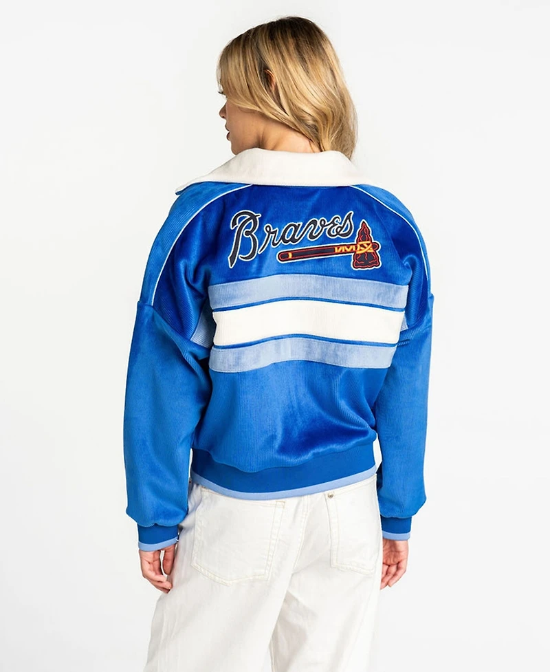The Wild Collective Women's Blue Atlanta Braves Velvet Cord Full-Zip Jacket