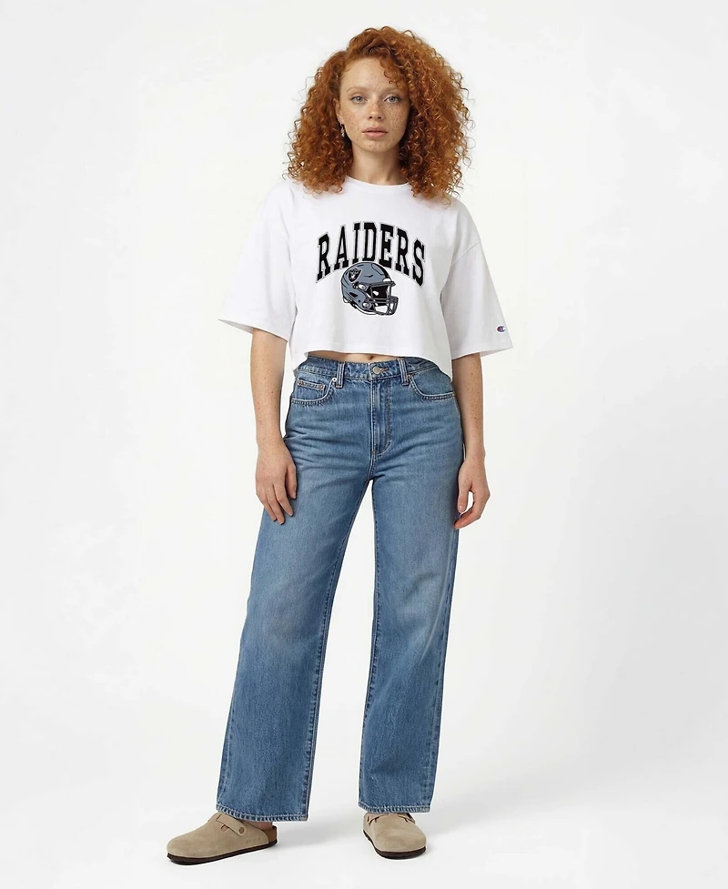 Champion Women's White Las Vegas Raiders Boyfriend Cropped T-Shirt