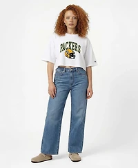 Champion Women's White Green Bay Packers Boyfriend Cropped T-Shirt