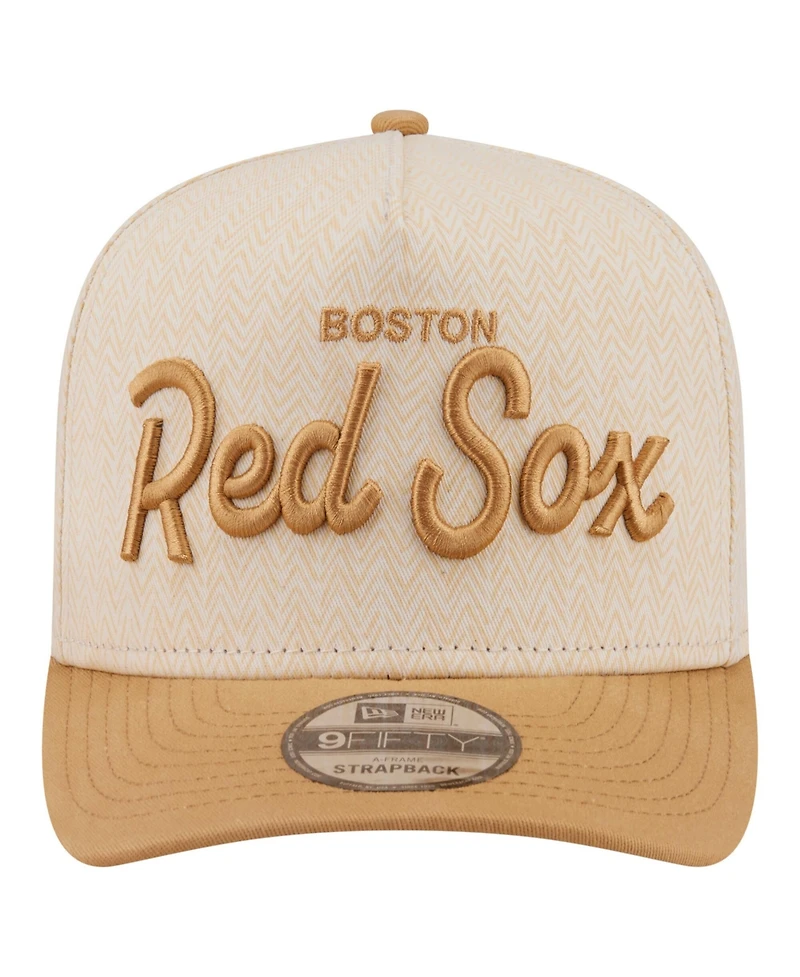 New Era Men's Cream Boston Red Sox Herringbone 9FIFTY A-Frame Snapback Hat