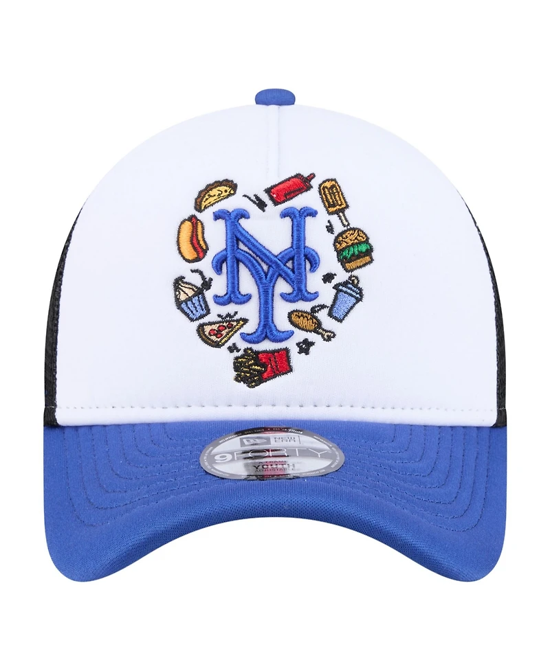 New Era Big Boys and Girls White, Royal New York Mets Food A-Frame 9FORTY Trucker Adjustable Hat