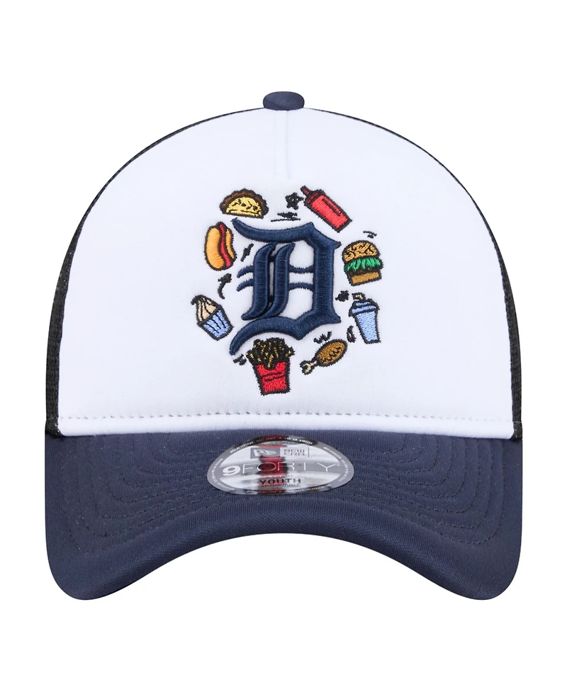 New Era Big Boys and Girls White, Navy Detroit Tigers Food A-Frame 9FORTY Trucker Adjustable Hat
