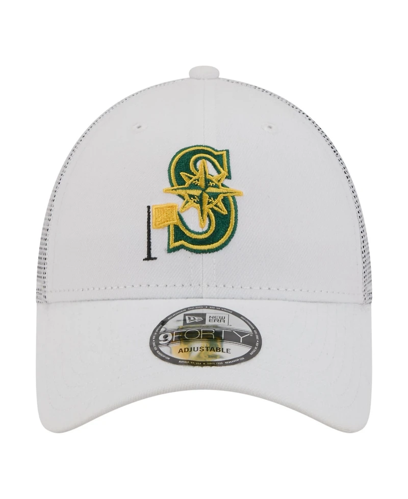 New Era Men's White Seattle Mariners Flag 9FORTY Trucker Adjustable Hat