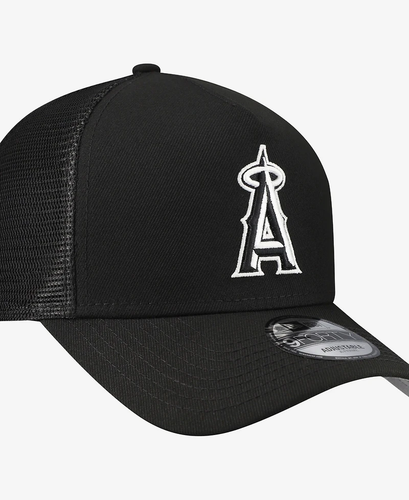 New Era Men's Black Los Angeles Angels Side Script 9FORTY A-Frame Trucker Adjustable Hat