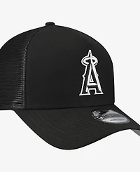 New Era Men's Black Los Angeles Angels Side Script 9FORTY A-Frame Trucker Adjustable Hat