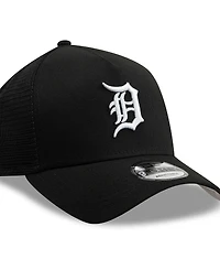 New Era Men's Black Detroit Tigers Side Script 9FORTY A-Frame Trucker Adjustable Hat