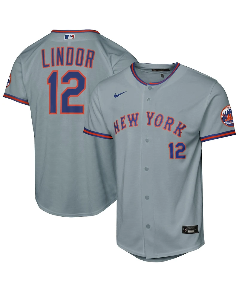 Nike Big Boys and Girls Francisco Lindor Gray New York Mets Road Stadium Player Jersey